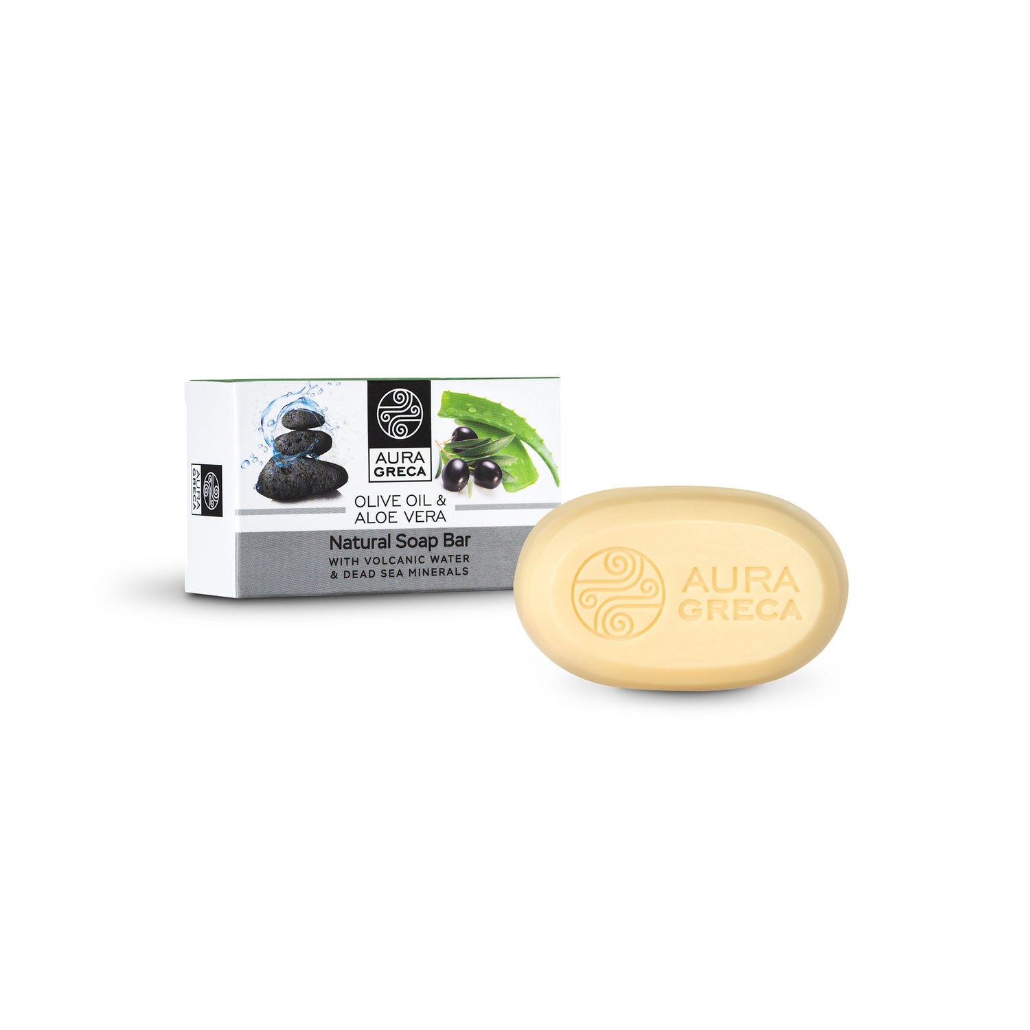 Aura Greca Natural Soap Bar with Volcanic Water & Dead Sea Minerals – Gentle cleansing with mineral-rich hydration, 125g.