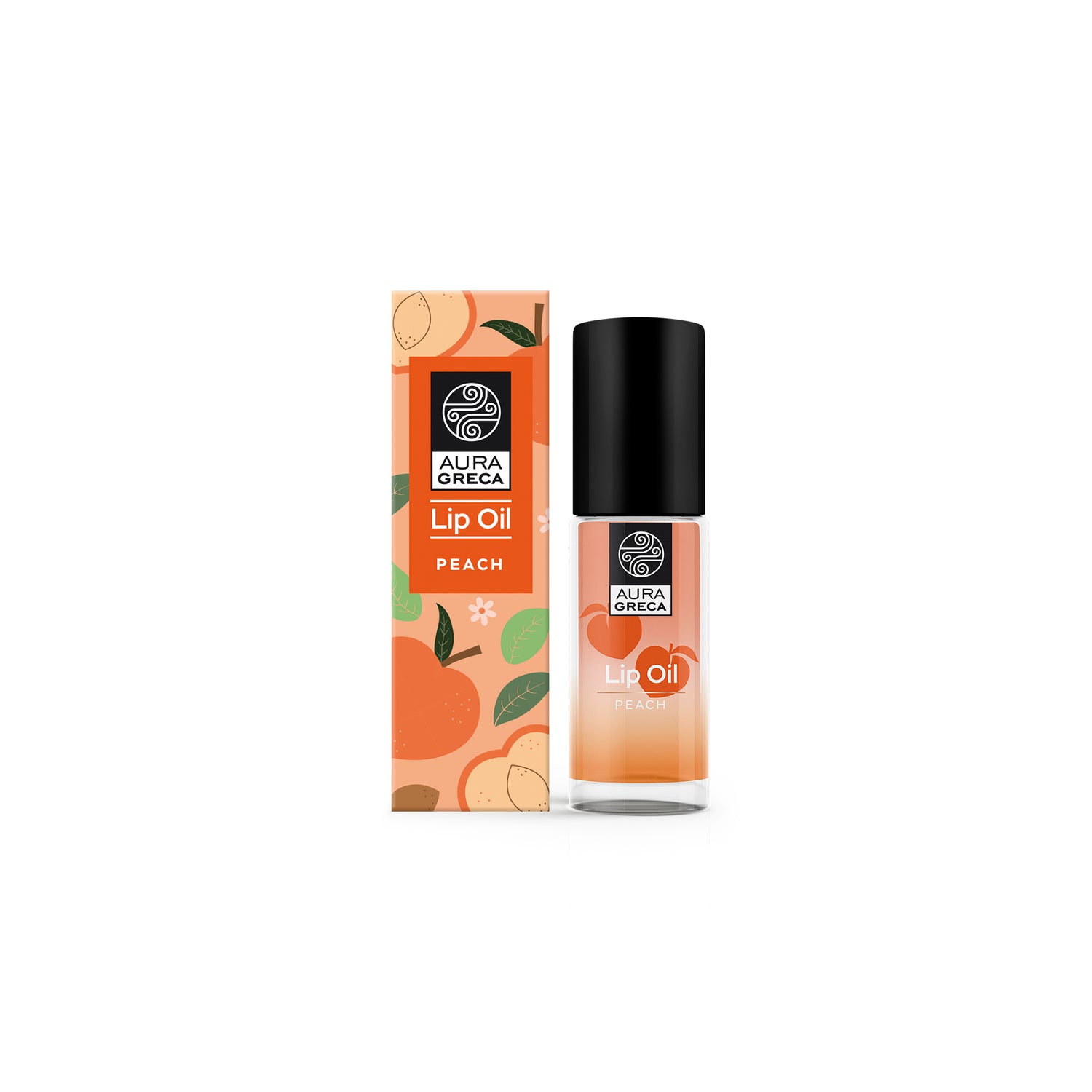 aura-greca-peach-lip-oil- formulated-with-hyaluronic-acid-to-nourish-and-enhance-lips-with-a-natural-shine